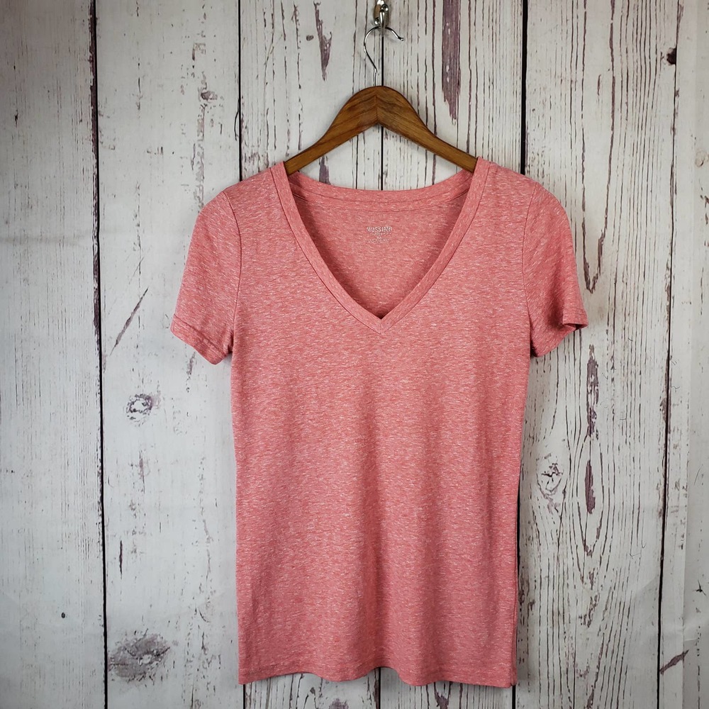 Mossimo Womens T Shirt Size Small V Neck Short Sleeve Cotton Red